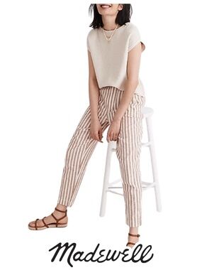 Madewell | Linen-Cotton Cropped Track Trousers in Stripe - Size S